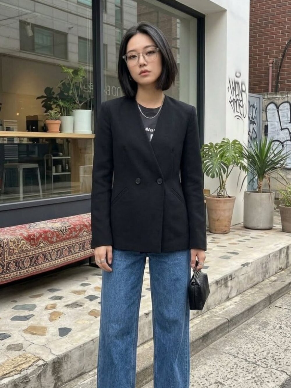 T. Alexander Wang Black Double-Breasted Tailored Blazer